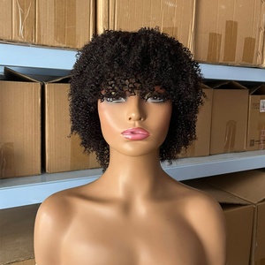 Ngắn xoăn afro kinky xoăn tóc giả tóc con người với dày <span class=keywords><strong>bang</strong></span> mật độ 210% Máy làm ngắn afro tóc giả cho phụ nữ glueless giá rẻ - Product Image 2