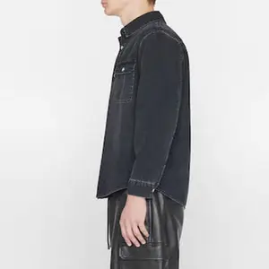 Мужская черная классическая джинсовая рубашка с длинным рукавом и пуговицами на заказ с логотипом США Размер Мужская джинсовая рубашка