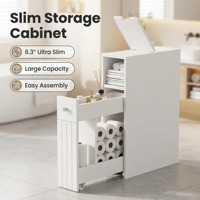 Meuble de rangement de salle de bain blanc, fin et autoportant, gain de place, avec porte-papier toilette et tiroir coulissant