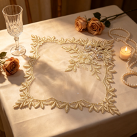 En gros, Applique florale en dentelle carrée ornée de strass et de broderie dorée sur tissu maillé, pour robe de mariée, robe de soirée et accessoire de chapeau