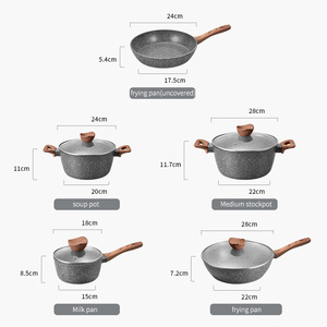 Maifanshi Mermer Kaplamalı Yapışmaz Wok Tava Sütlük Çorba Tenceresi Ev Tipi Tencere Seti İndüksiyon Ocaklarla Uyumlu - Product Image 6
