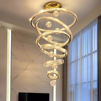 Lustre moderne en cristal long, doré, à hauteur réglable, lampe suspendue LED pour escalier, luxe pour villa, hôtel, hall, salon