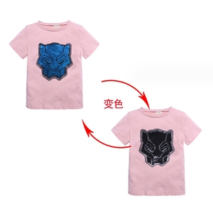 Enfants été nouveau 2024 Sequin Flip couleur changement visage dessin animé coton T-<span class=keywords><strong>shirt</strong></span> pour garçons et filles mode ventilateur Base chemise - Product Image 6