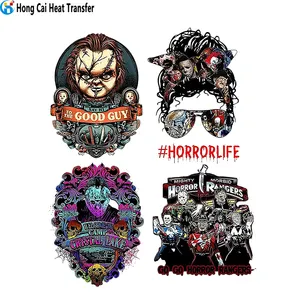 Hongcai 2023 nuovo film horror halloween killer serigrafia trasferimenti adesivi stampa trasferimento dtf disegni di halloween per abbigliamento