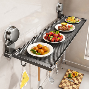 Aluminum Foldable Wall Mount Dish Rack With Suction Cups For Kitchen Storage And Food Preparation Tray - Product Image 2