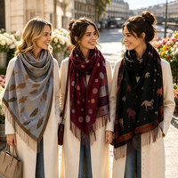 Écharpe Jacquard Feuilles d'Automne Vintage 50% Polyester 50% Viscose Réversible Longue Frange à Pompons Inspirée de la Nature Douce et Chaude Couverture pour Femme