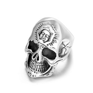 Skull <b>Ring</b> Men's <b>Titanium</b> Steel Punk Style Exaggerated Double Headed Face SA817 Jewelry Gift - Product Image 1
