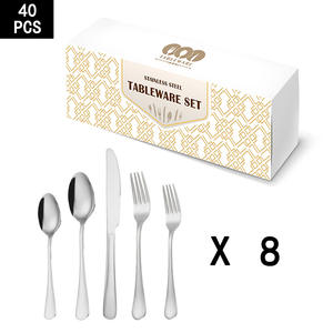 Juego de cubiertos de acero inoxidable dorado de 40 piezas con acabado espejo, estilo occidental, cuchillos, tenedores y cucharas para adultos, en caja de regalo. - Product Image 2