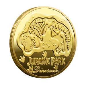 Koin Peringatan Logam Berlapis Tema Jurassic Park Gaya Emas Pola Dinosaurus 3D Koleksi Kustom Ornamen - Product Image 3