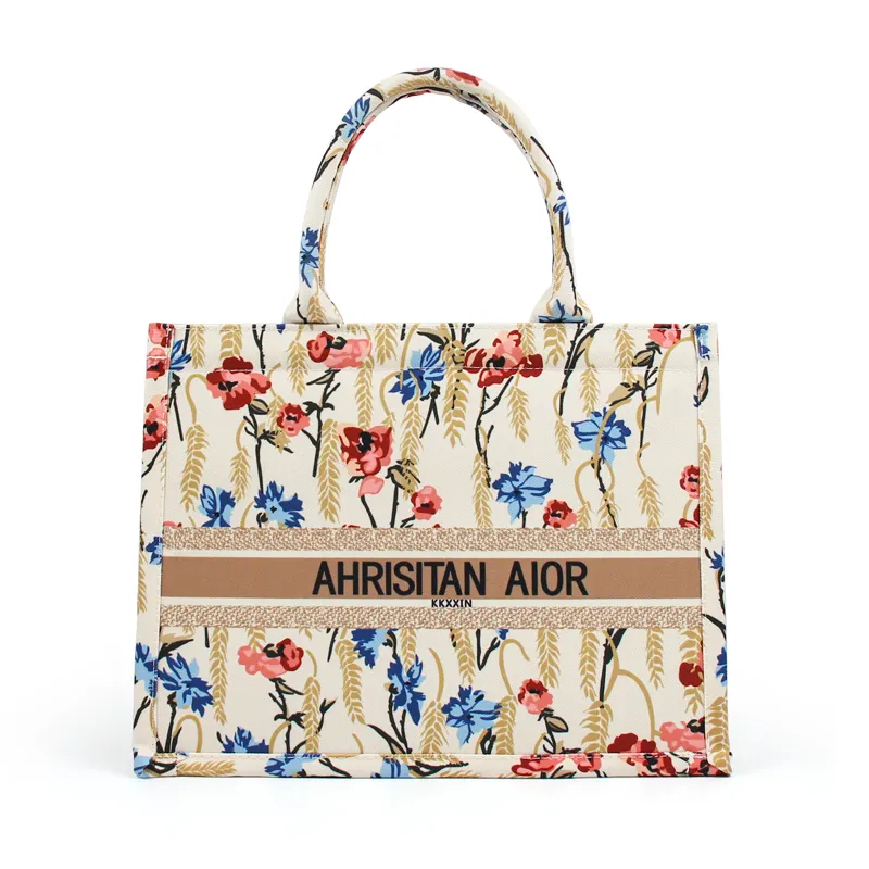 2023 Custom Premium Fashion Ladies Vintage Flowers Printing Canvas Tote Bag Cotton Shopping Bag