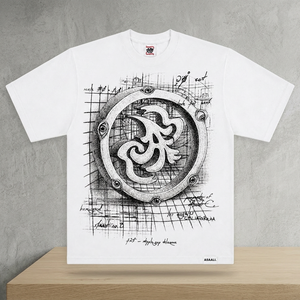 Men's <b>White</b> Short Sleeve T-Shirt With Blueprint Pattern Streetwear Design Regular Fit O-Neck Cotton Jersey Print Front Logo - Product Image 2