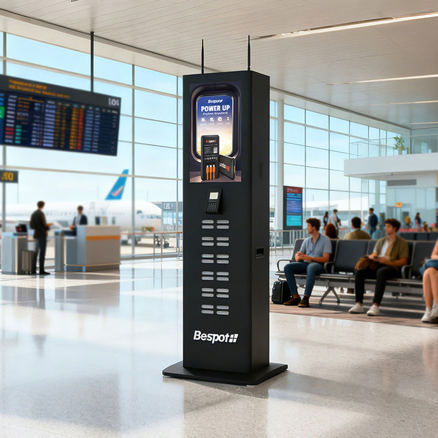 24-Port Vending Machine Power Bank with POS Card Payment System and Plug-Commercial Advertising Display Terminal