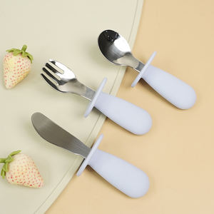 Cubiertos de acero inoxidable de silicona suave de grado alimenticio para niños Cucharas y tenedores para bebés no tóxicos Cuchillo para una alimentación cómoda para bebés - Product Image 5