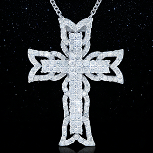 CUSTOM SILVER 10K/14K/18K GOLD PLATED LAB GROWN CVD DIAMOND CLASSIC ENGAGEMENT GIFT SWEATER <b>CHAIN</b> NECKLACE <b>CROSS</b> PENDANT VS - Product Image 4