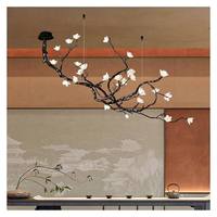 Lustre suspendu populaire en cuivre, lampe suspendue en céramique en forme de fleur, lustre en cuivre pour hôtel, lustre de luxe pour villa et escalier