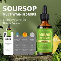 Vente en gros OEM Marque Privée 60ml Gouttes liquides d'extrait naturel de corossol (Graviola) végétalien, Complément alimentaire avec Vitamines B6, C et D3
