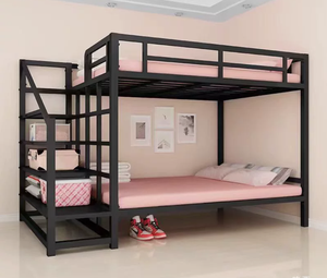 Letto a castello moderno salvaspazio con struttura in ferro, letto a soppalco per adulti (superiore/inferiore), con tavolo sospeso, ideale per famiglie piccole - Product Image 3