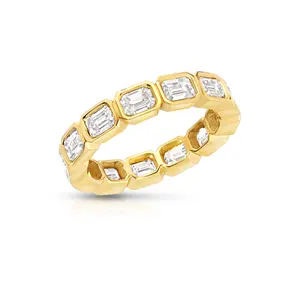 High Quality Fine Jewelry 14K Gold Bezel Setting Emerald Cut Diamond Eternity Rings