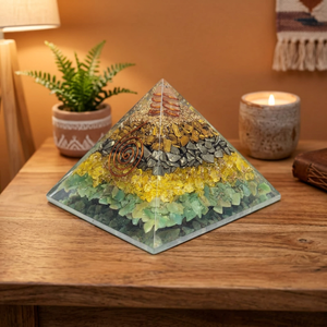 Pyramide en cristal d'orgone faite à la main avec incrustation de pierres précieuses, décoration chakra, ornement spirituel pour la maison - Product Image 3