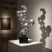 Sculpture de boule en acier inoxydable moderne de luxe, sphère en métal poli miroir, statue d'art pour hôtel, bureau, maison, décoration extérieure