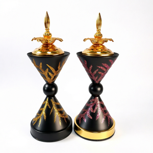 Brûleur d'encens arabe texturé noir et blanc, support aromatique en métal, porte-encens décoratif pour la maison et les fêtes - Product Image 1
