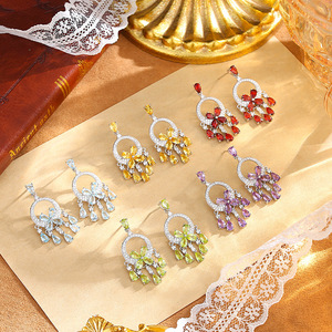 Boucles d'oreilles à pampilles florales en pierre naturelle taille poire 3*5mm, style vintage, en argent sterling 925, bijoux en cristal français pour femme - Product Image 5