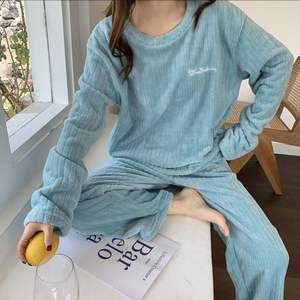Women Autumn Winter Sleepwear Suit Long Sleeve O-neck Pullover + Long <strong>Wide</strong> <strong>Leg</strong> Pants Lady Casual Fleece Warm Pajamas - Product Image 4