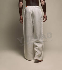 Elementi essenziali personalizzati da salotto coreano in cotone lungo largo svasato a gamba larga oversize <span class=keywords><strong>pantaloni</strong></span> Casual larghi da uomo - Product Image 3