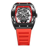Montre à quartz de luxe 43 mm, lumineuse, étanche 30 m, boîtier en alliage, verre minéral, bracelet en silicone, cadran à aiguilles ajouré