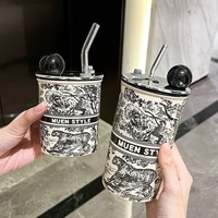 Nouvelle tasse en céramique de style nordique rétro et simple, avec paille, résistante à la chaleur, portable, personnalisable avec logo, pour voiture et usage extérieur