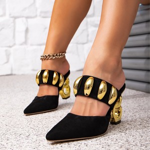 Sandalias de Plataforma con Tacón Alto y Punta en Pico de Gamuza Negra, Estilo Único, Tacón de 8 cm, Hebilla Dorada, para Fiesta, Moda, Sin Talón, Cómodas para Mujer - Product Image 3