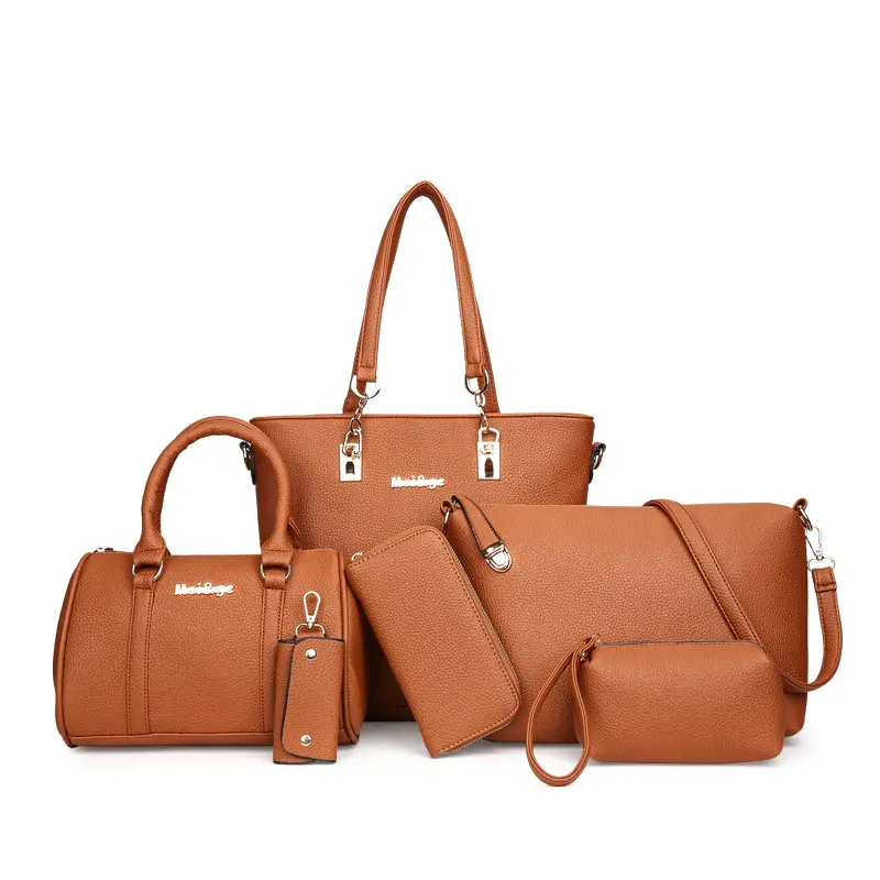 थोक उच्च गुणवत्ता 1 डिजाइनर ब्रांड हैंडबैग सेट में 6 पु चमड़े के बैग कंधे हाथ बैग फैशन सरल महिलाओं हैंडबैग सेट