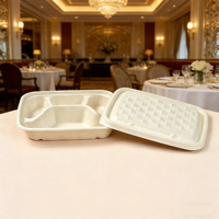 Barquette alimentaire jetable compostable moderne Hainan Go Food, assiettes biodégradables à 4 compartiments en bagasse de canne à sucre, boîte à lunch, plateau alimentaire