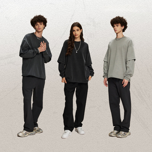 เสื้อยืดโอเวอร์ไซส์ QD2160 รุ่นสั่งทำพิเศษ ทรงยูนิเซ็กซ์ ผ้าคอตตอนหนา ซักแบบวินเทจ ขอบดิบ สองชั้น แขนยาว ทรงสั่งตัดพิเศษ สำหรับผู้ชาย แบบเรียบ - Product Image 4