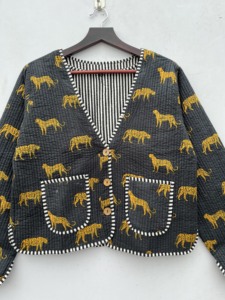 Trendsetting Women's Winter Jacket New Style Handmade Cotton <b>Quilted</b> Vintage Reversible Tiger Print Button Breathable Knitted - Product Image 4