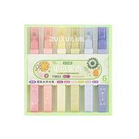 Spidol Highlighter Kotak 6 Warna/set, Dapat Disesuaikan, Ujung Kuas Miring, Untuk Promosi, Aroma Buah/Bunga