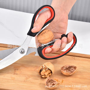 Tijeras de cocina de acero inoxidable, hoja de 12 cm en forma de V, mango negro y rojo para cortar pizza y barbacoa en casa - Product Image 5