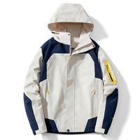 Veste d'extérieur pour homme 100% polyester, logo personnalisé, vente en gros, imperméable, coupe-vent, respirante, à capuche, pour trekking et camping