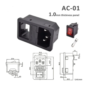 AC-01 AC-02 AC-03 AC-04 AC-05 AC-04F AC-05F C13 C14 <span class=keywords><strong>3</strong></span>-Pin priz ve soket 250V 10A sigorta kırmızı ışık Rocker tekne anahtarı - Product Image 6