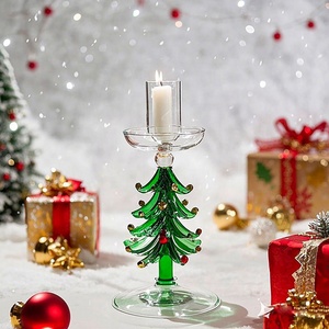 Bougeoirs décoratifs de Noël soufflés à la <span class=keywords><strong>main</strong></span>, ornements 3D en forme de tige d'arbre de Noël vert, chandeliers en verre borosilicate de haute qualité - Product Image 5