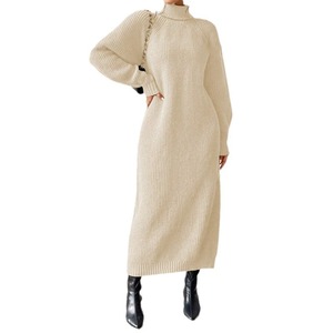 Vestido de suéter de moda para mujer con cuello alto Manga larga Falda de punto de color sólido para Comercio exterior transfronterizo de <span class=keywords><strong>Amazon</strong></span> - Product Image 5