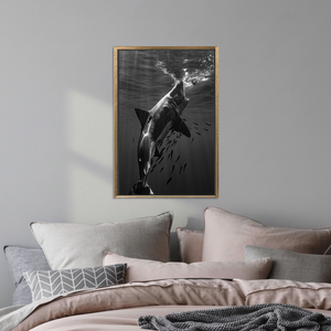 Underwater Serenity: Printed Canvas Artwork with Shark and Rays,<b>GOLD</b> <b>FRAMED</b> CANVAS - Product Image 3