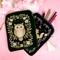 Housse de livre en velours brodé avec pompon, étui pour tablette iPad à fermeture éclair, protection de livre mignonne en forme de botte de cowboy, cadeau pour lecteur