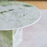 Table basse moderne de luxe en marbre vert naturel, base hexagonale en pierre, table ronde pour salon, table centrale pour maison, villa