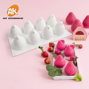Moule à Gâteau Mousse en Silicone pour Boulangerie Ustensiles de Cuisine Moules à Gelée DIY Outils de Pâtisserie MC-137 AK 8 Cavités Fraise 3D - Product Image 1
