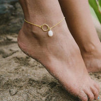 Chaîne de cheville en perles d'eau douce avec fermoir homard doré, réglable, pour femme, style bohème, cadeau d'été, délicat, minimaliste, vente en gros, naturel