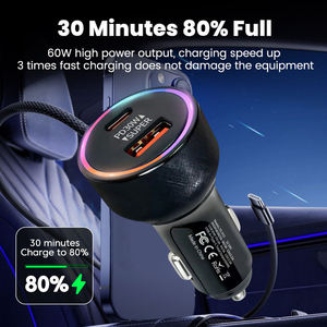 Allume-cigare électrique USB Type-C pour téléphones Android, chargeur <span class=keywords><strong>de</strong></span> voiture 60W PD QC 3.0, prise USB C 30W, 2 ports <span class=keywords><strong>de</strong></span> charge rapide, fabrication d'usine - Product Image 2