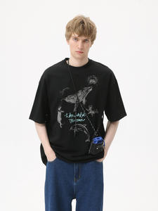 Camiseta con Gráfico de Criatura Marina, Lavado Vintage, Logotipo Personalizado, Unisex, Verano, Corte Holgado, Algodón Premium - Product Image 3