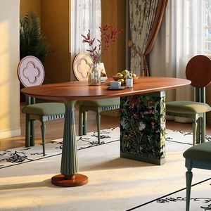 Table et chaises de salle à manger ovales rétro françaises Ensemble de salle à manger en bois massif pour petits appartements Style moderne - Product Image 2