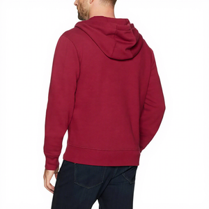 Men's Burgundy Hooded Sweatshirt Regular Fit Solid Color Pocket Design Casual Autumn Wear Knitted French Terry Material - Product Image 4